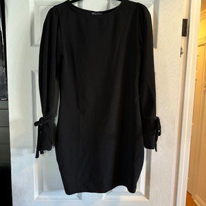 ZARA Black long sleeve bodycon dress with tie sleeve